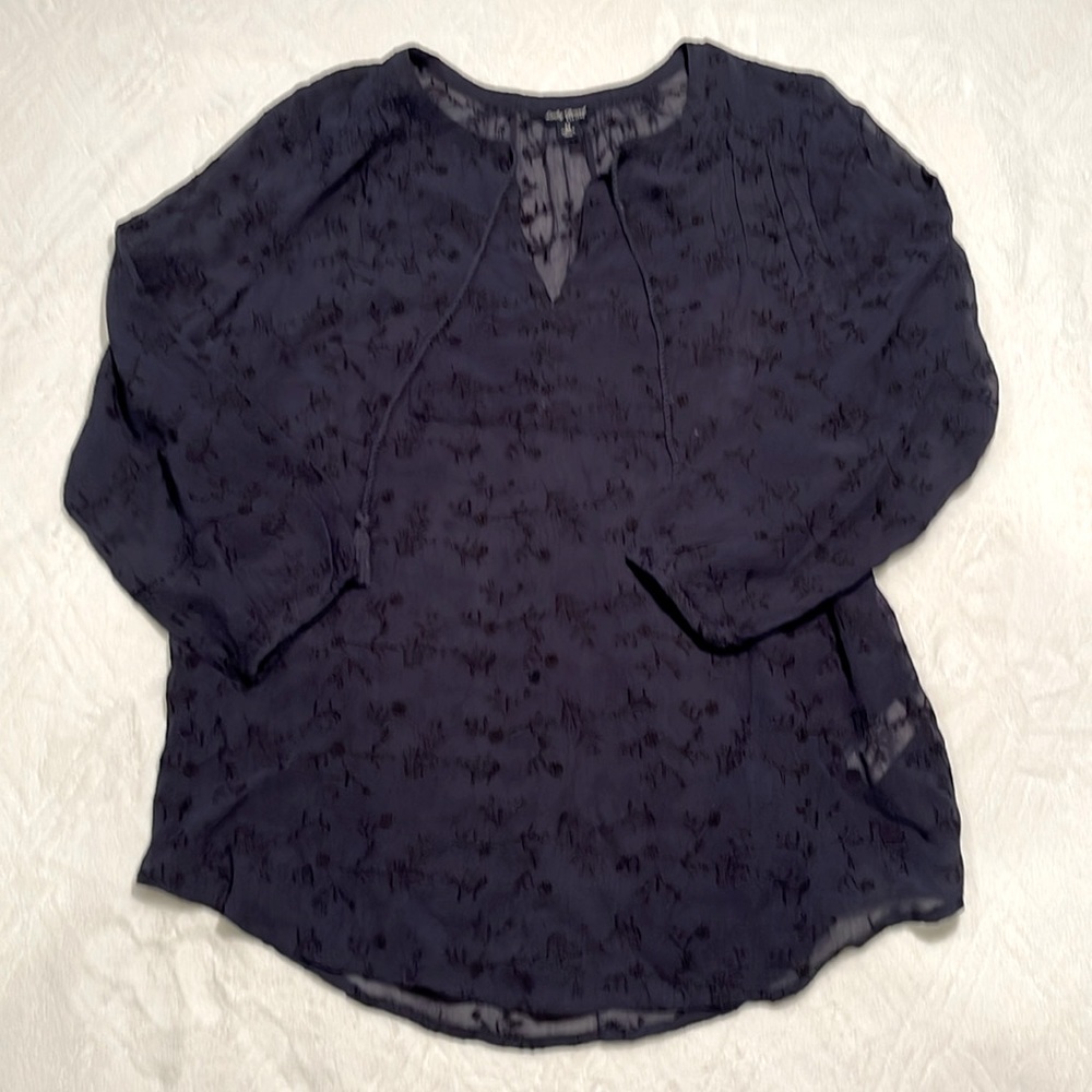 Lucky Brand Women’s Dark Blue Sheer Peasant Top Size: M